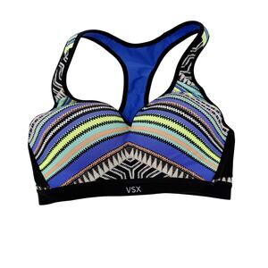 Victorias Secret VSX 32C Purple Yellow Geometric Molded Cup Racerback Sports Bra